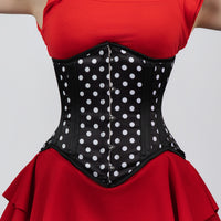 Mina - Black White Polka Dot Pin Up Underbust Waist Training Corset