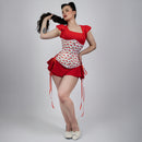 Susan - White Red Cherry Print Pin Up Corset with Adjustable Side Lacing
