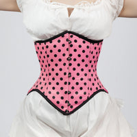 Mina - Double Steel Boned Pink Black Polka Dot Pin Up Corset