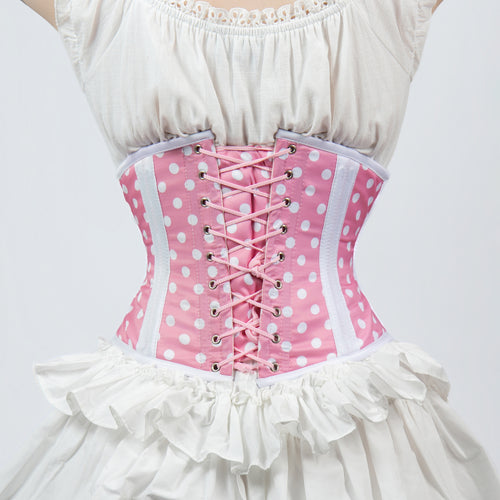 Bonnie - Pink White Polka Dot Pin Up Waist Training Steel Boned Corset