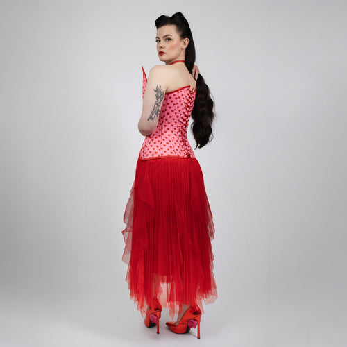 Quinn - Lestat shape - Double Steel Boned Pink Red Heart Pin-up Corset