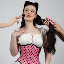 Mina - Double Steel Boned Pink Black Polka Dot Pin Up Corset