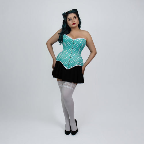 Jessica - Mint Green Polka Dot Pin Up Overbust Corset