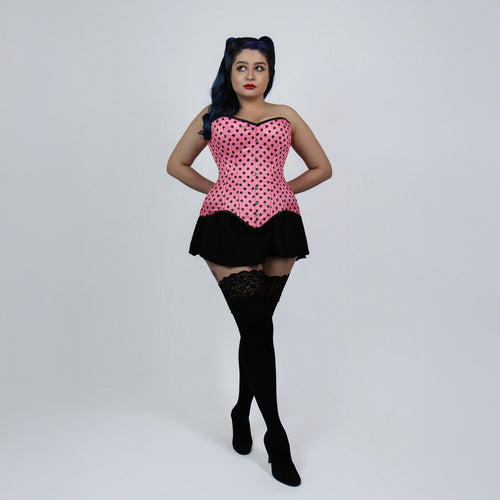 Jessica - Rockabilly Pink Black Polka Dot Pin Up Corset