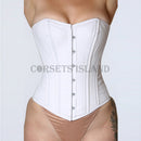 regina white cotton overbust bridal corset front view hook and eye closure corsets island