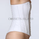 regina white cotton overbust corset side view bone channels full length corsets island