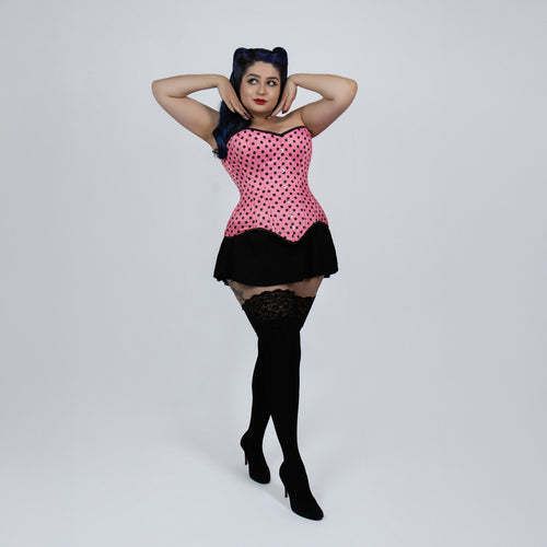 Jessica - Rockabilly Pink Black Polka Dot Pin Up Corset