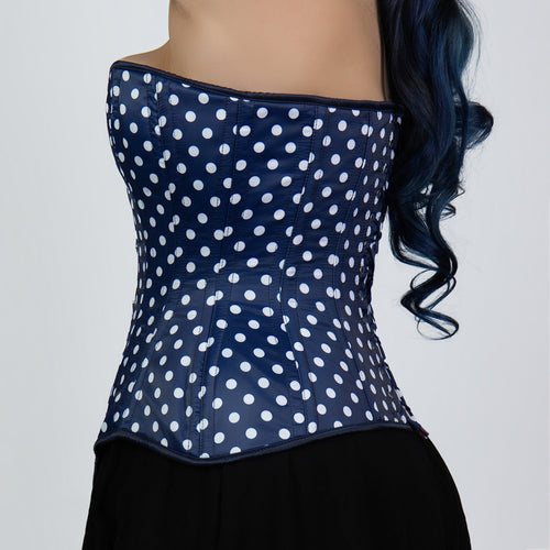 Jessica - Double Steel Boned Navy White Polka Dot Pin Up Corset