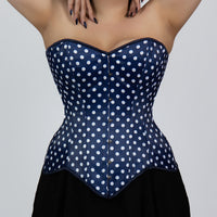 Jessica - Double Steel Boned Navy White Polka Dot Pin Up Corset