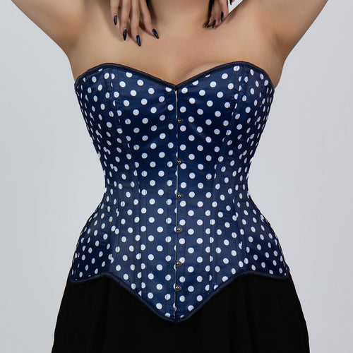 Jessica - Double Steel Boned Navy White Polka Dot Pin Up Corset