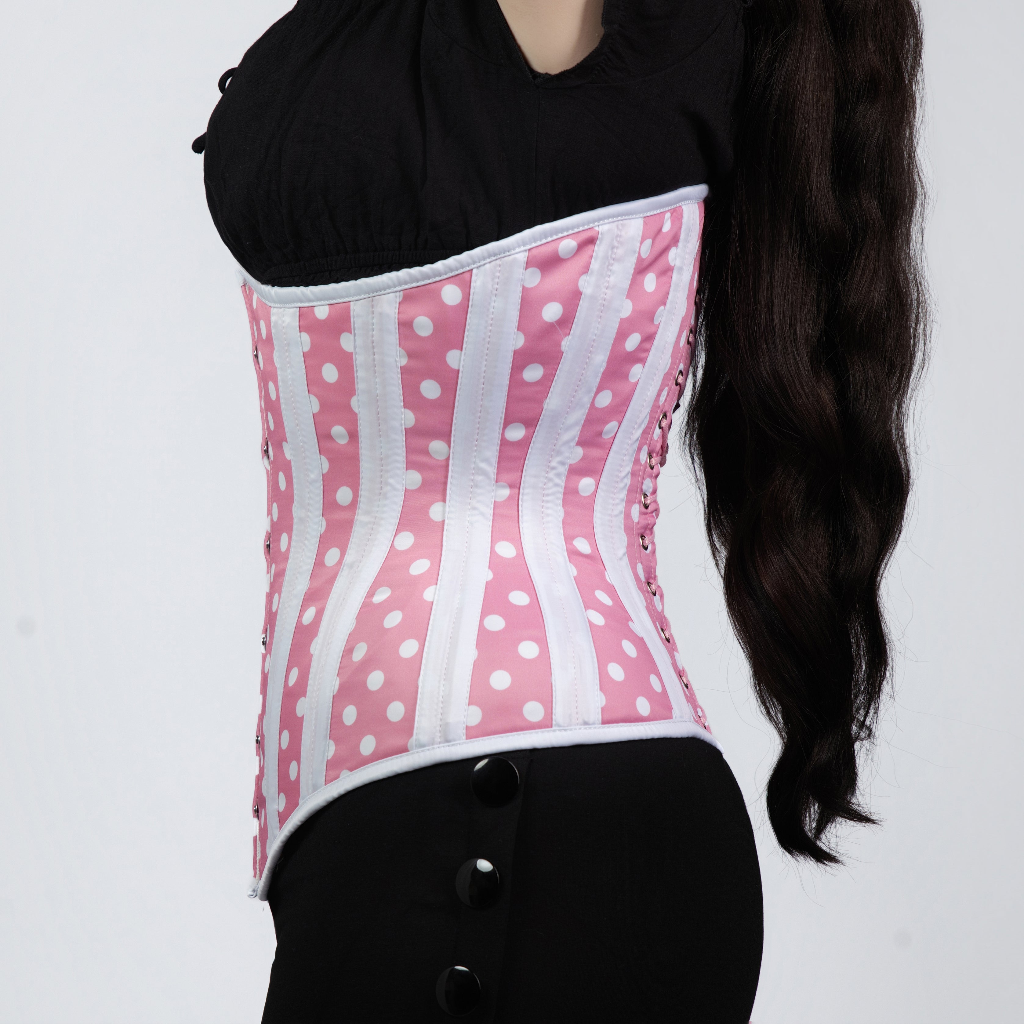 Cressida - Pink White Polka Dot Waist Training Curvy Corset