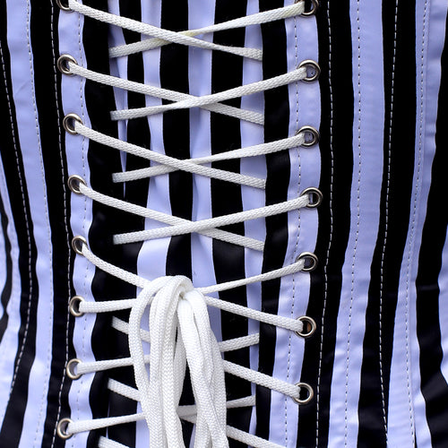 striped overbust corset jessica lace-up back closeup - corsets island