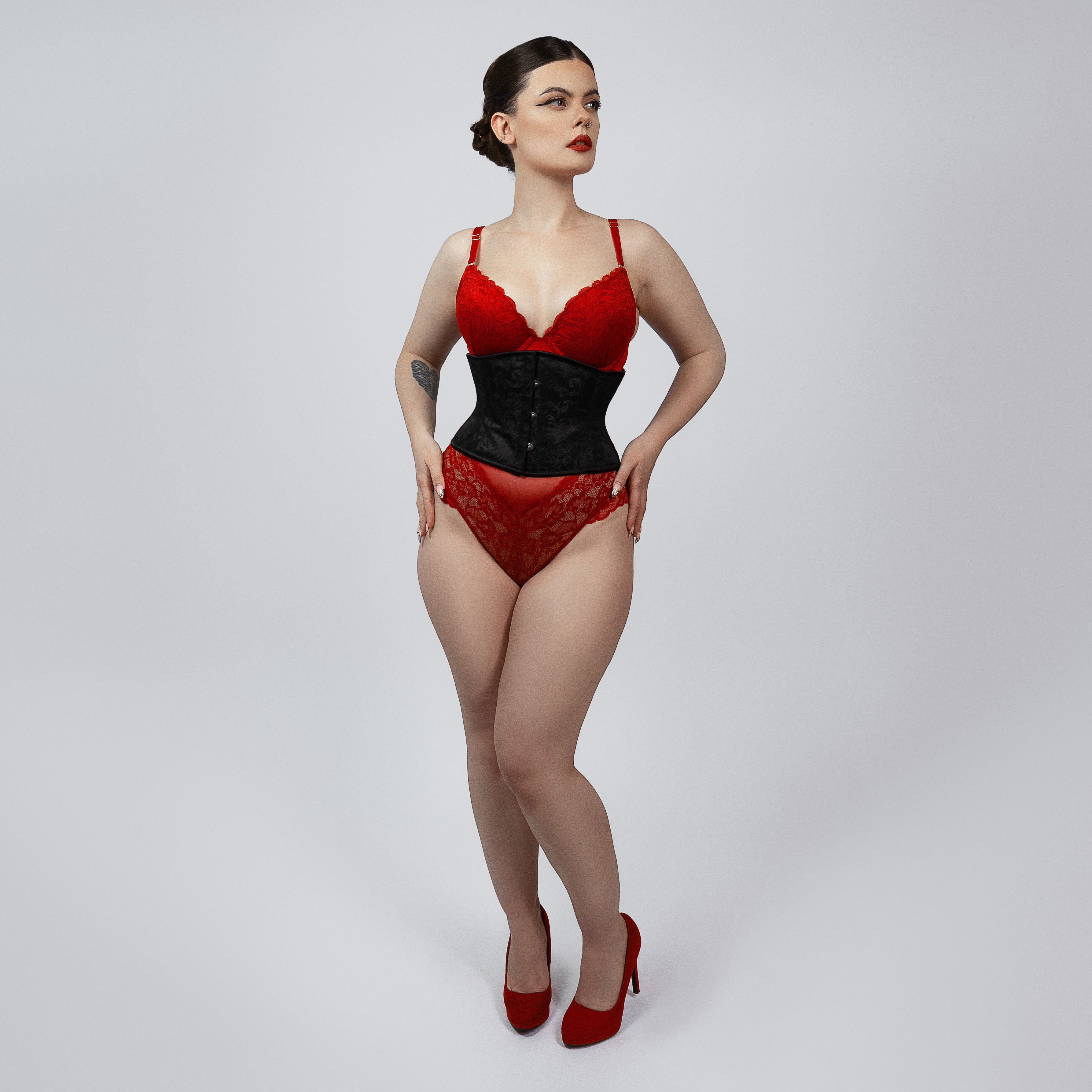 trixie black brocade waspie corset full body plus size waist shaping corsets island
