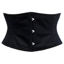trixie black cotton waspie corset front view hook and eye closure corsets island