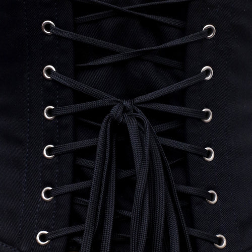 trixie black cotton waspie corset lace up back close up detail corsets island