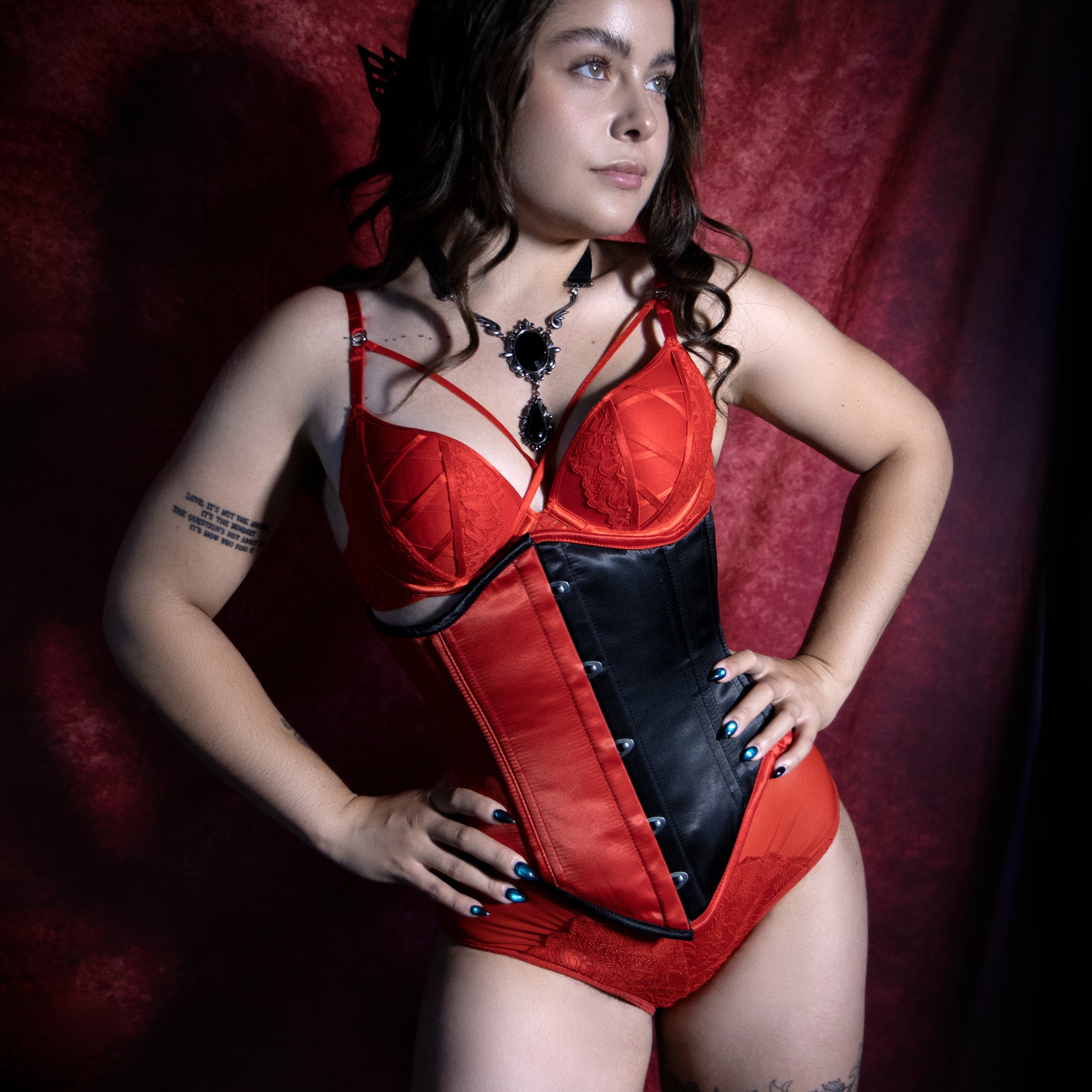 Mina - Harlequin Steel Boned Satin Corset