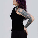 velvet overbust corset arched back side profile - corsets island