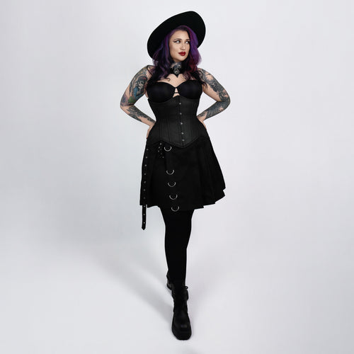 vivian black cotton curvy corset gothic fashion full body lifestyle shot corsets island