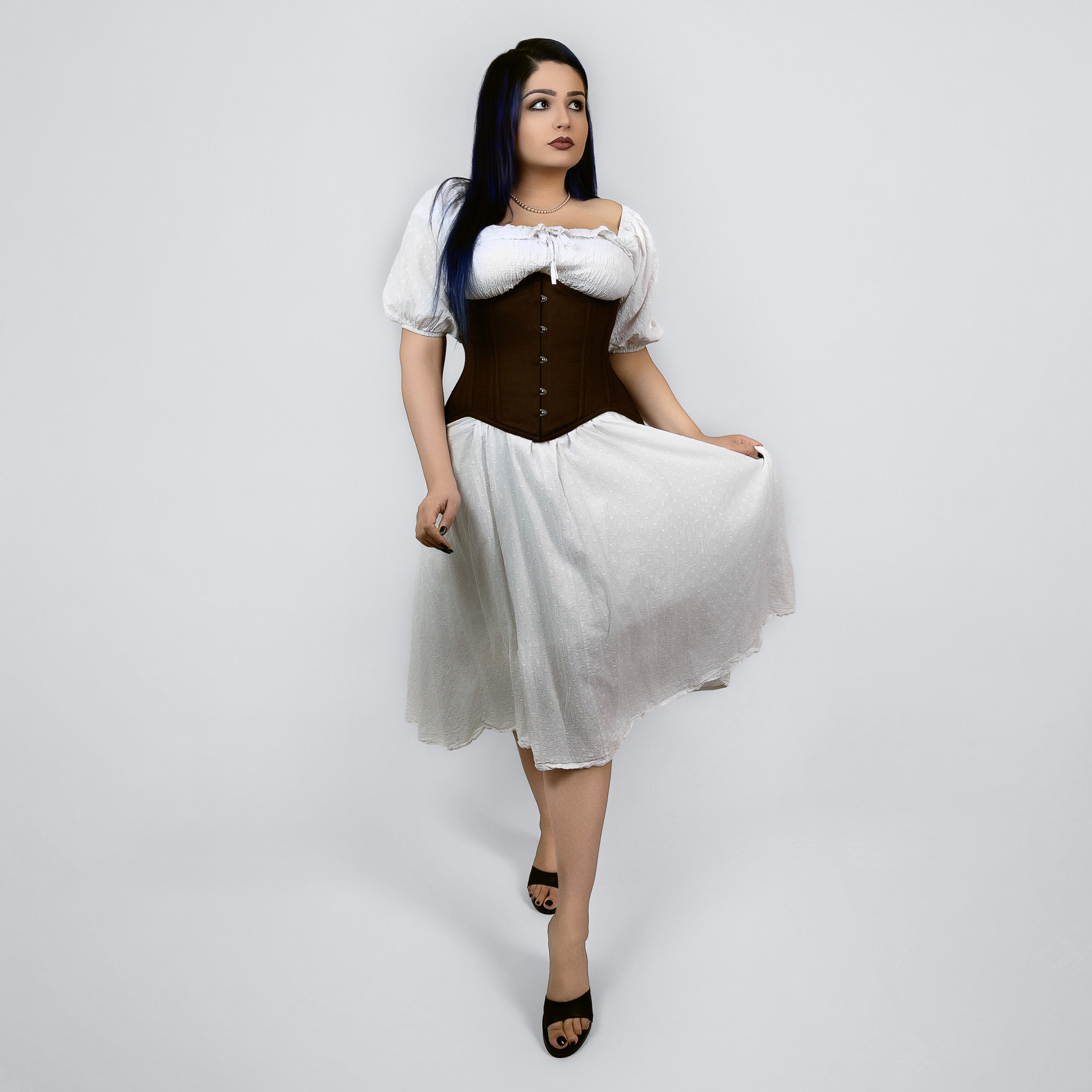 vivian brown cotton curvy corset vintage style full body hourglass waist shaping corsets island